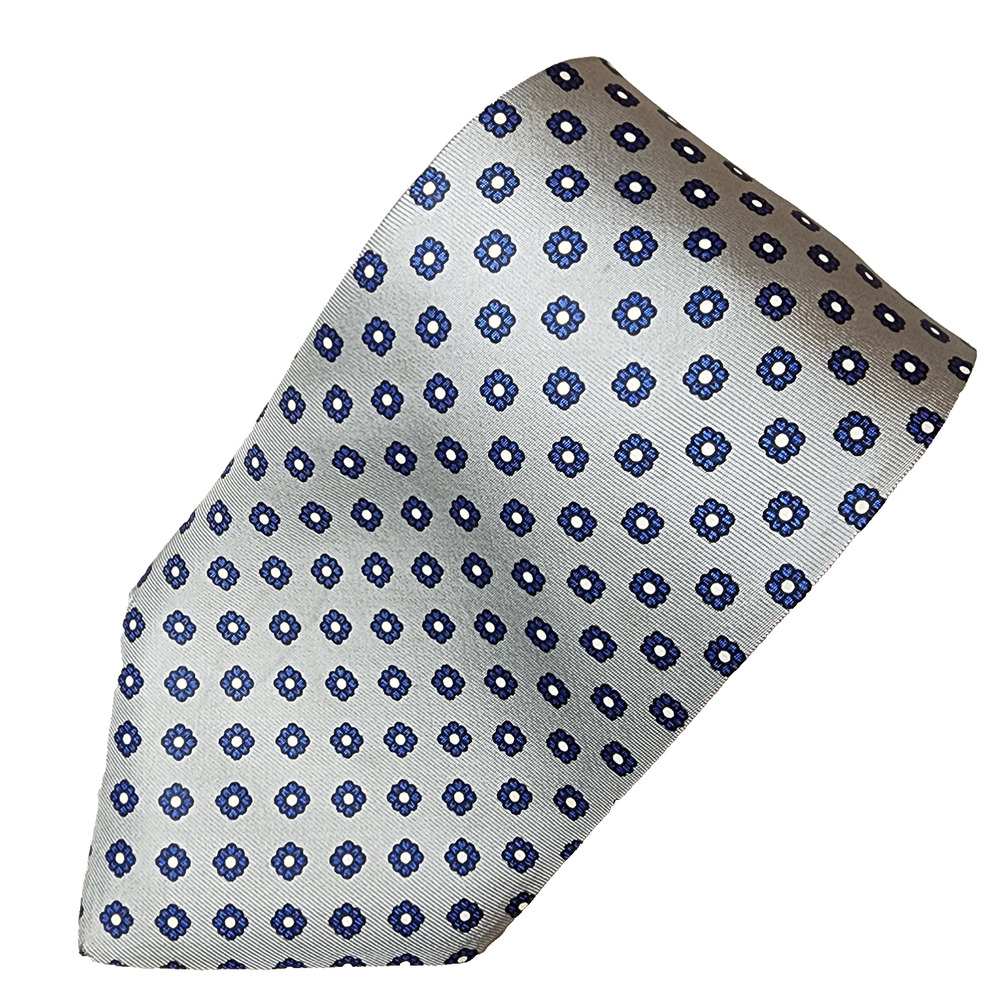 The Custom Shop Silver Floral Necktie 100% Silk 3.5"x 57" Vintage